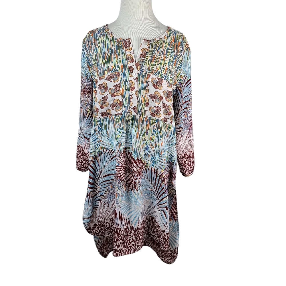 Anthropologie Fig and Flower Mulit-colored Floral Pattern Tunic Dress Size Large